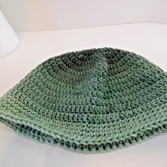 Green Beanie Stripe Skull Cap Forest Woods Hat Handmade Crochet Knit USA OS - Picture 6 of 6